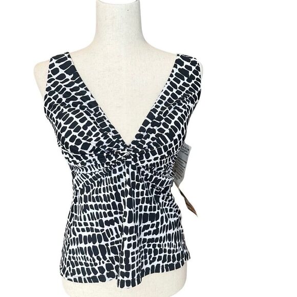 NWT Trimshaper Tankini V-Neck Top Black/White Size 10 - Picture 1 of 12